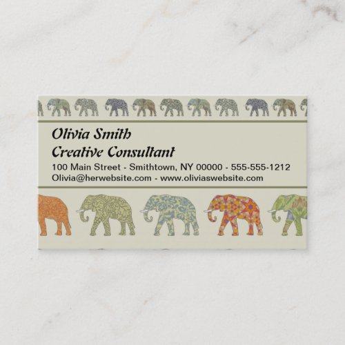 Elephant Colorful Animal Pattern Business Card