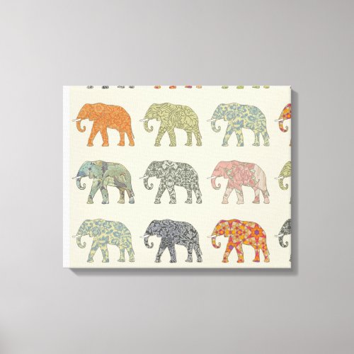 Elephant Colorful Animal Pattern Canvas Print