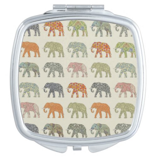 Elephant Colorful Animal Pattern Compact Mirror