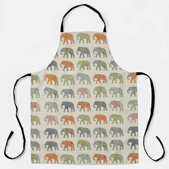 Elephant Colorful Animal Pattern Contemporary Apron (Front)