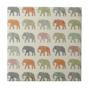 Elephant Colorful Animal Pattern Contemporary Ceramic Tile