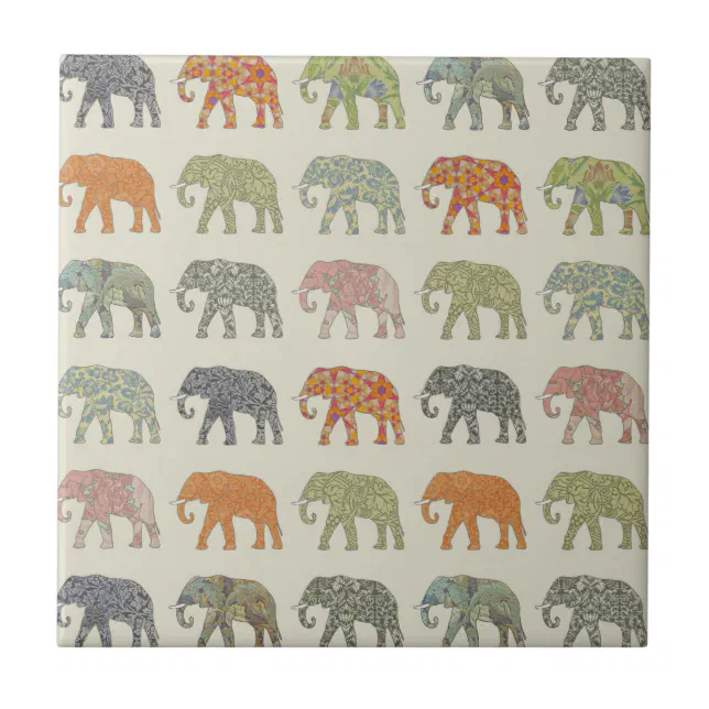 Elephant Colorful Animal Pattern Contemporary Ceramic Tile | Zazzle
