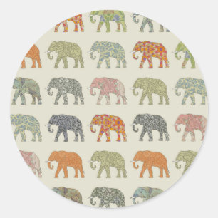 Elephant Colorful Animal Pattern Contemporary Classic Round Sticker