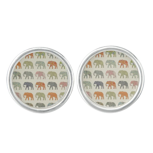 Elephant Colorful Animal Pattern Contemporary Cufflinks (Front)