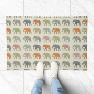 Elephant Colorful Animal Pattern Contemporary Doormat