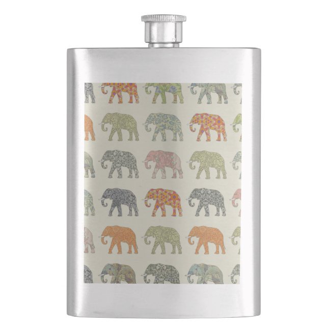 Elephant Colorful Animal Pattern Contemporary Flask (Front)