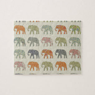 Elephant Colorful Animal Pattern Contemporary Jigsaw Puzzle