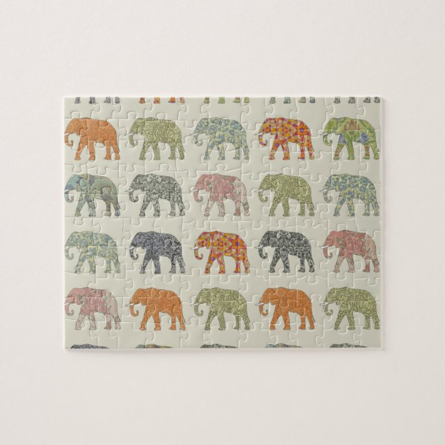 Elephant Colorful Animal Pattern Contemporary Jigsaw Puzzle (Horizontal)