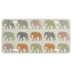 Elephant Colorful Animal Pattern Contemporary License Plate