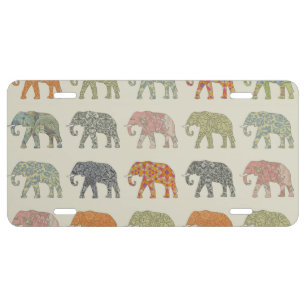 Elephant Colorful Animal Pattern Contemporary License Plate