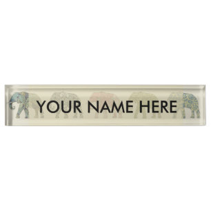 Elephant Colorful Animal Pattern Contemporary Name Plate