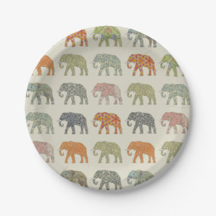 Elephant Colorful Animal Pattern Contemporary Paper Plates