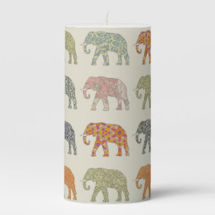 Elephant Colorful Animal Pattern Contemporary Pillar Candle