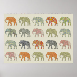 Elephant Colorful Animal Pattern Contemporary Poster