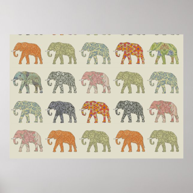 Elephant Colorful Animal Pattern Contemporary Poster (Front)