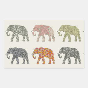 Elephant Colorful Animal Pattern Contemporary Rectangular Sticker