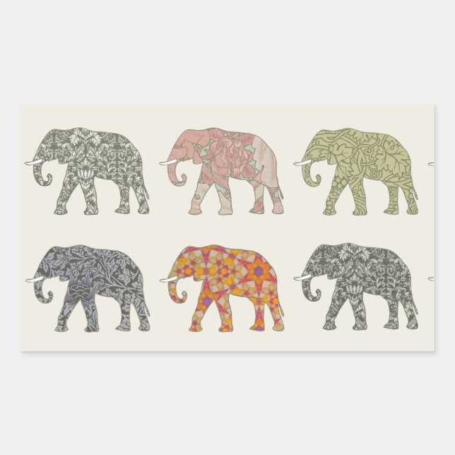 Elephant Colorful Animal Pattern Contemporary Rectangular Sticker (Front)