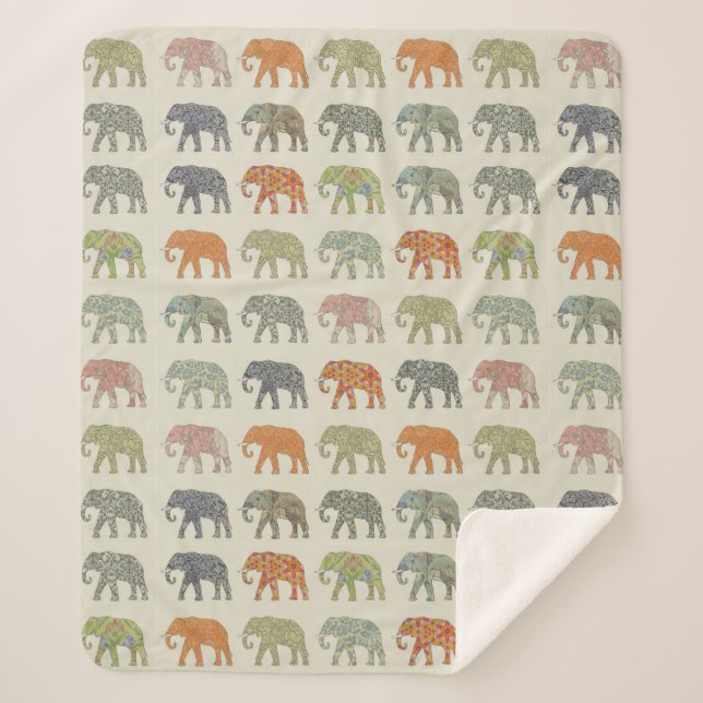 Elephant Colorful Animal Pattern Contemporary Sherpa Blanket (Front)