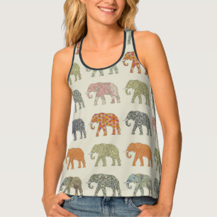 Elephant Colorful Animal Pattern Contemporary Tank Top