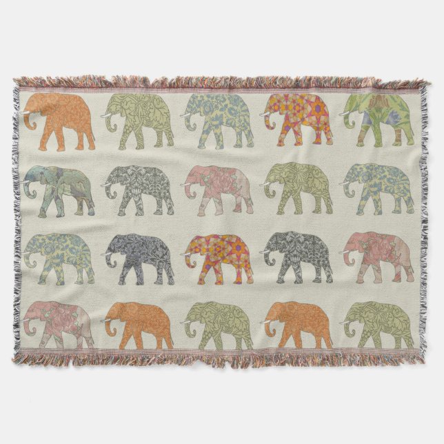 Elephant Colorful Animal Pattern Contemporary Throw Blanket (Front)