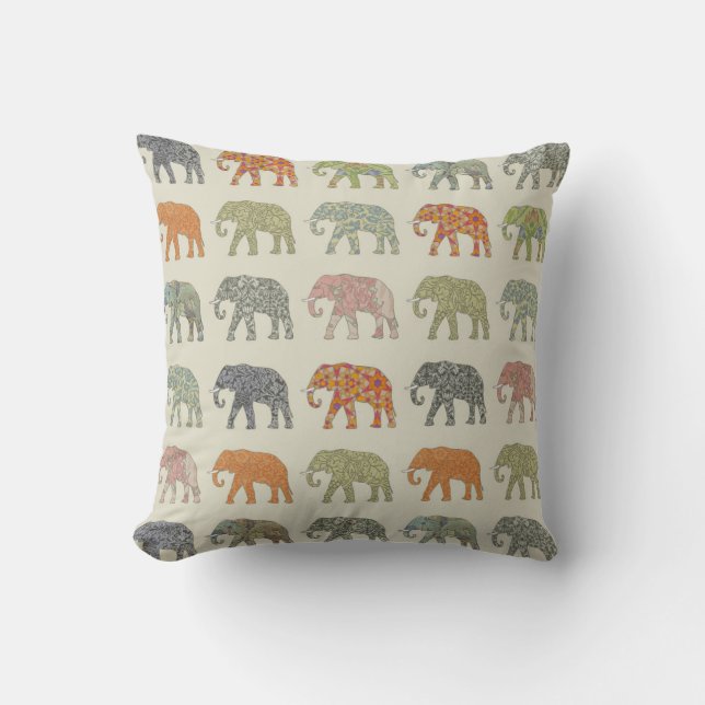 Elephant Colorful Animal Pattern Contemporary Throw Pillow (Front)