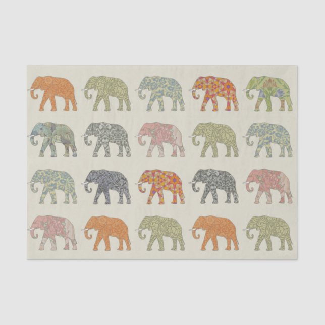 Elephant Colorful Animal Pattern Contemporary Tissue Paper (Front)