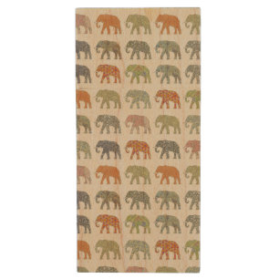 Elephant Colorful Animal Pattern Contemporary Wood Flash Drive