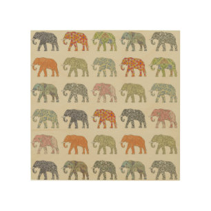 Elephant Colorful Animal Pattern Contemporary Wood Wall Decor