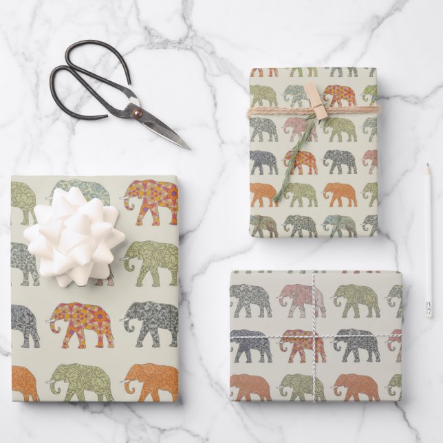 Elephant Colorful Animal Pattern Contemporary Wrapping Paper Sheets (Front)