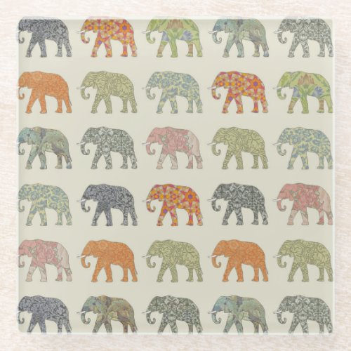 Elephant Colorful Animal Pattern Glass Coaster
