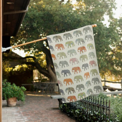 Elephant Colorful Animal Pattern House Flag