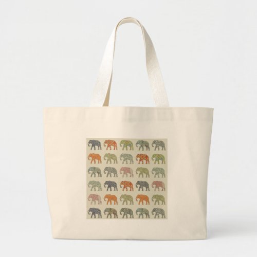 Elephant Colorful Animal Pattern Large Tote Bag