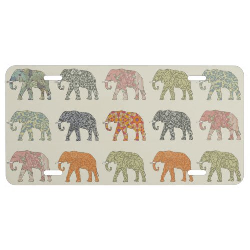 Elephant Colorful Animal Pattern License Plate