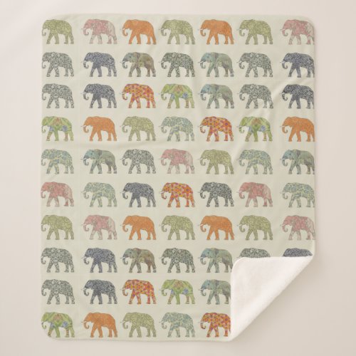 Elephant Colorful Animal Pattern Sherpa Blanket