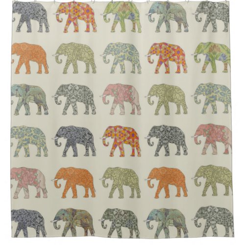Elephant Colorful Animal Pattern Shower Curtain