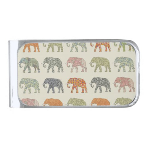 Elephant Colorful Animal Pattern Silver Finish Money Clip
