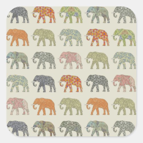 Elephant Colorful Animal Pattern Square Sticker