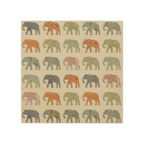 Elephant Colorful Animal Pattern Wood Wall Decor