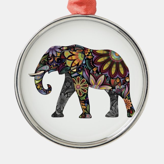 Elephant Colorful Metal Ornament (Front)