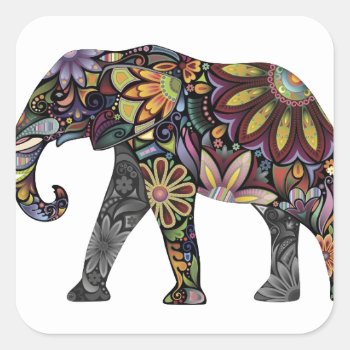 Elephant Colorful Square Sticker by CustomCreationsStore at Zazzle