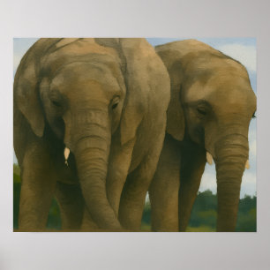 Elephant Companions in Savannah Light Poster