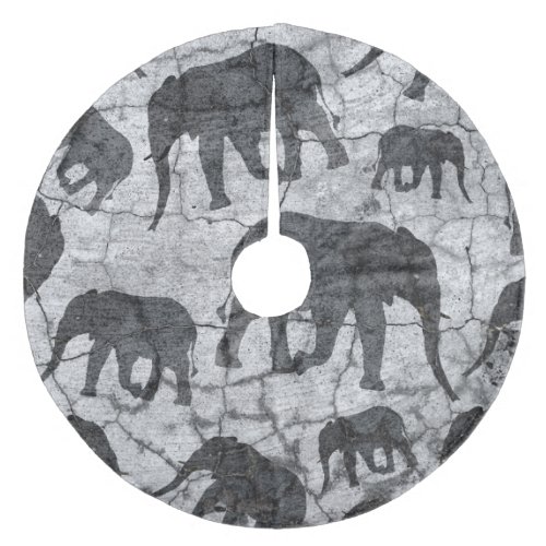 Elephant Concrete Jungle Pattern Design Fleece Tree Skirt