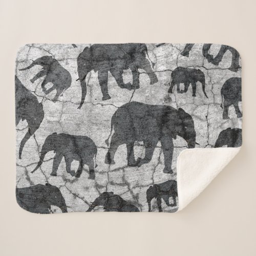 Elephant Concrete Jungle Pattern Design Sherpa Blanket
