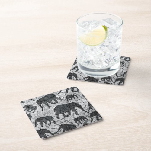 Elephant Concrete Jungle Pattern Design Square Paper Coaster