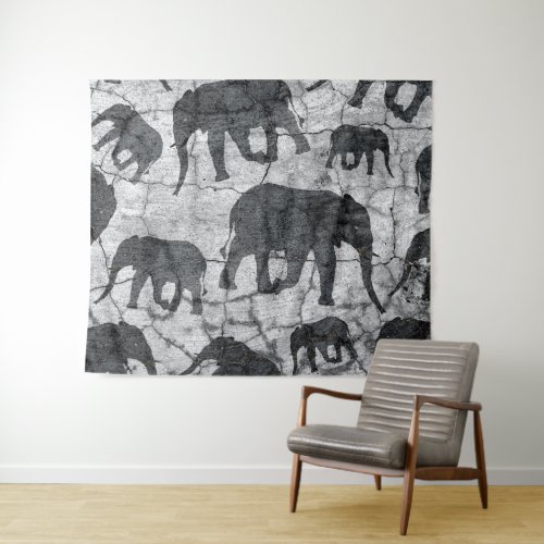 Elephant Concrete Jungle Pattern Design Tapestry