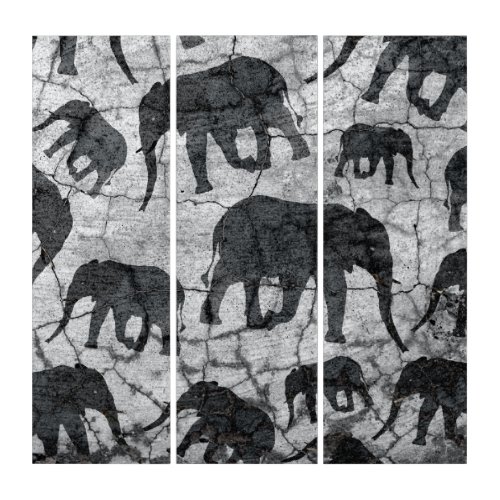 Elephant Concrete Jungle Pattern Design Triptych