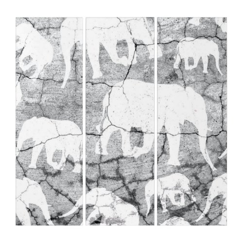 Elephant Concrete Jungle Pattern Triptych