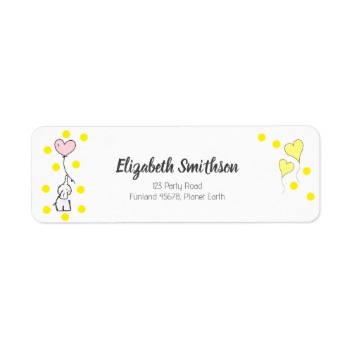 Elephant Confetti and Heart Balloons Cute Address Label