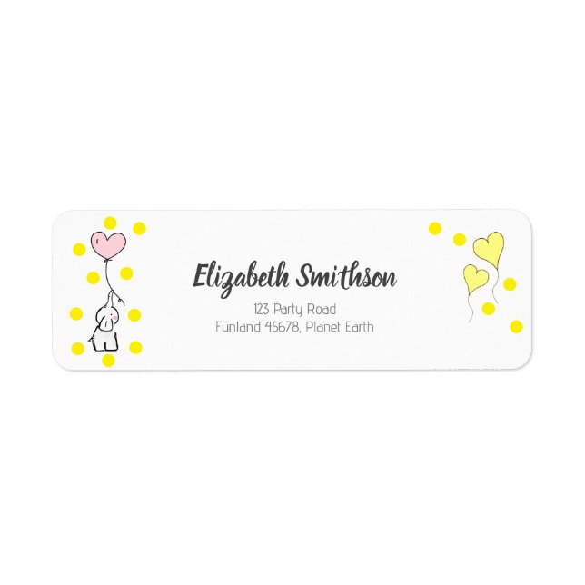Elephant, Confetti and Heart Balloons Cute Address Label (Front)