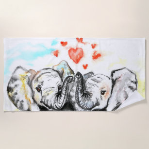 Elephant Couple Beach Towel Love Painting